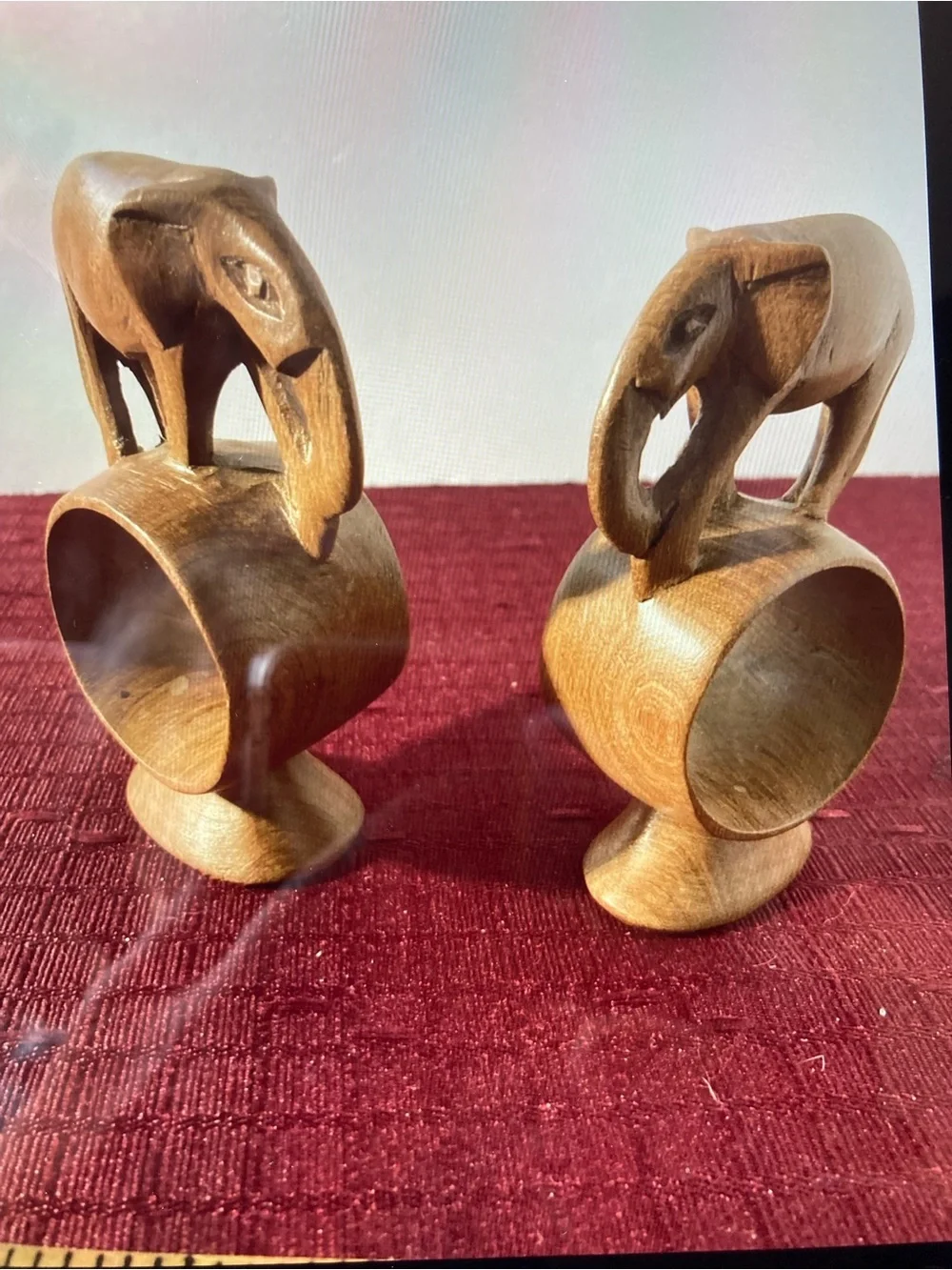 Wooden Safari Elephant Napkin Rings - Hand Carved Brown